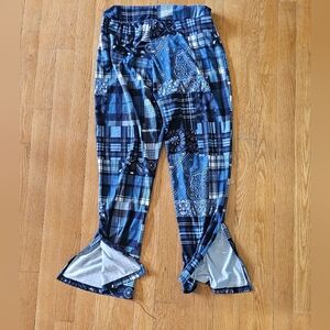 Blue Patterned Pants With Bottom Slit sz xl